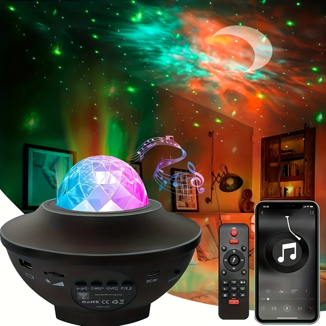 1pc Proiettore Luce notturna stellata Luce stellare lunare con altoparlante musicale, Luci per feste con telecomando che cambian