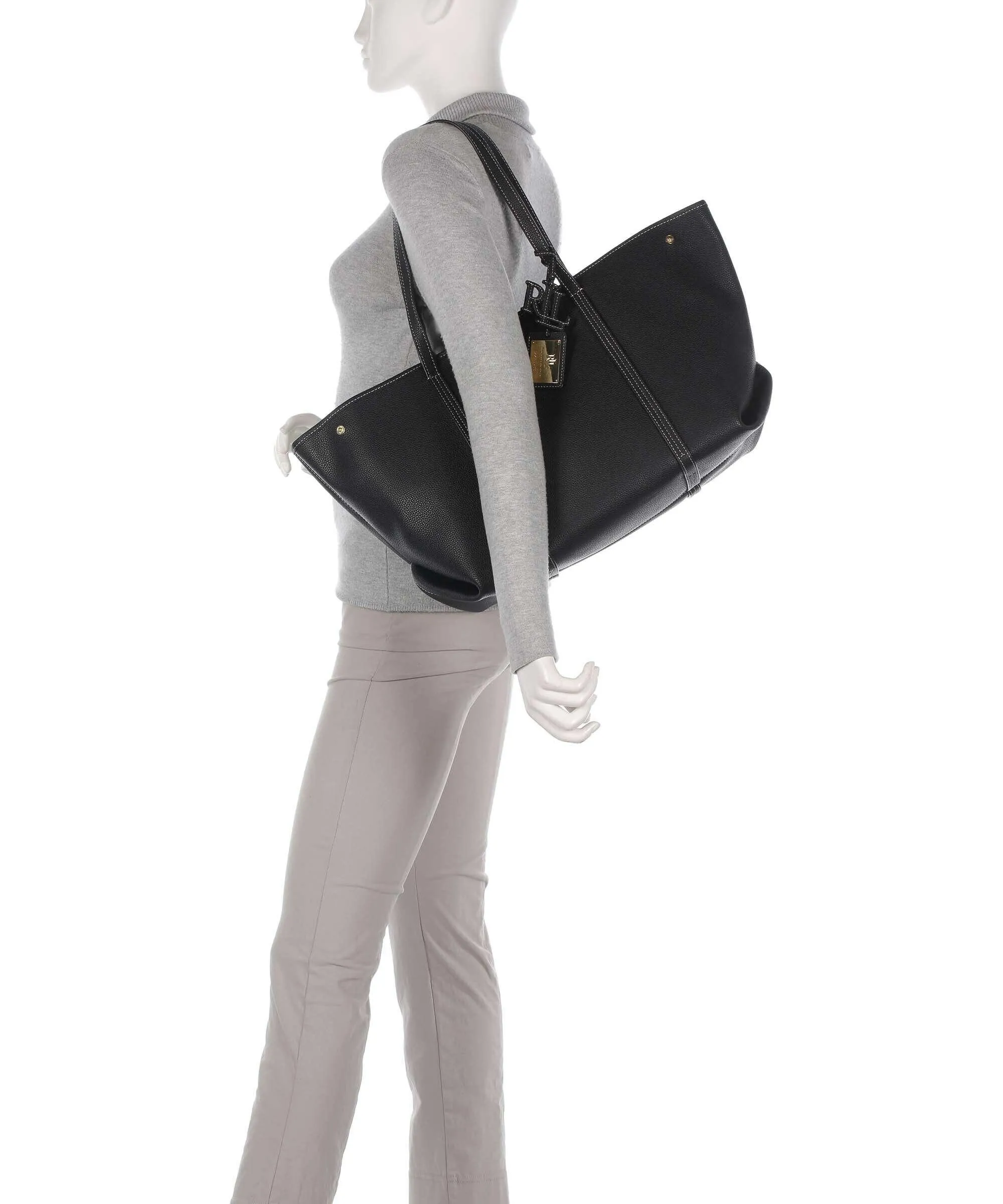  Lauren Ralph Lauren Emerie Large Borsa shopper pelle di vacchetta grana nero  