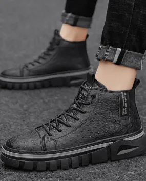 Stivali da uomo Sneakers in pelle con plateau alto Stivali con punta in acciaio indistruttibile Calzature da lavoro casual retrò