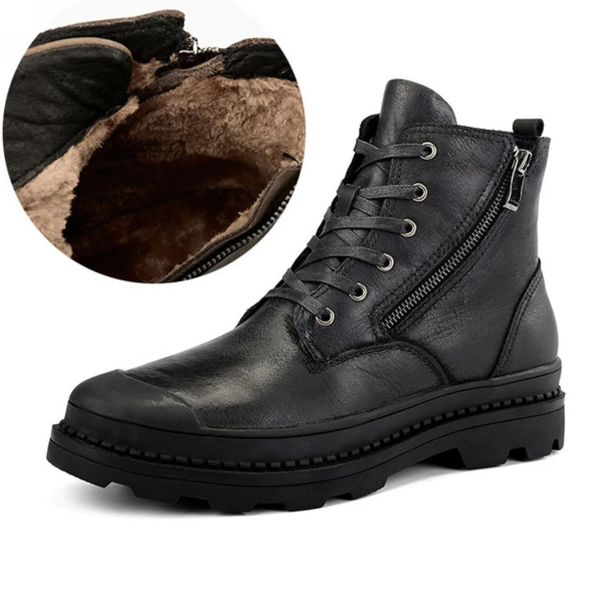 Stivali in pelle retrò da uomo Scarpe da trekking a testa tonda fatte a mano Stivali con piattaforma da passeggio con cerniera l