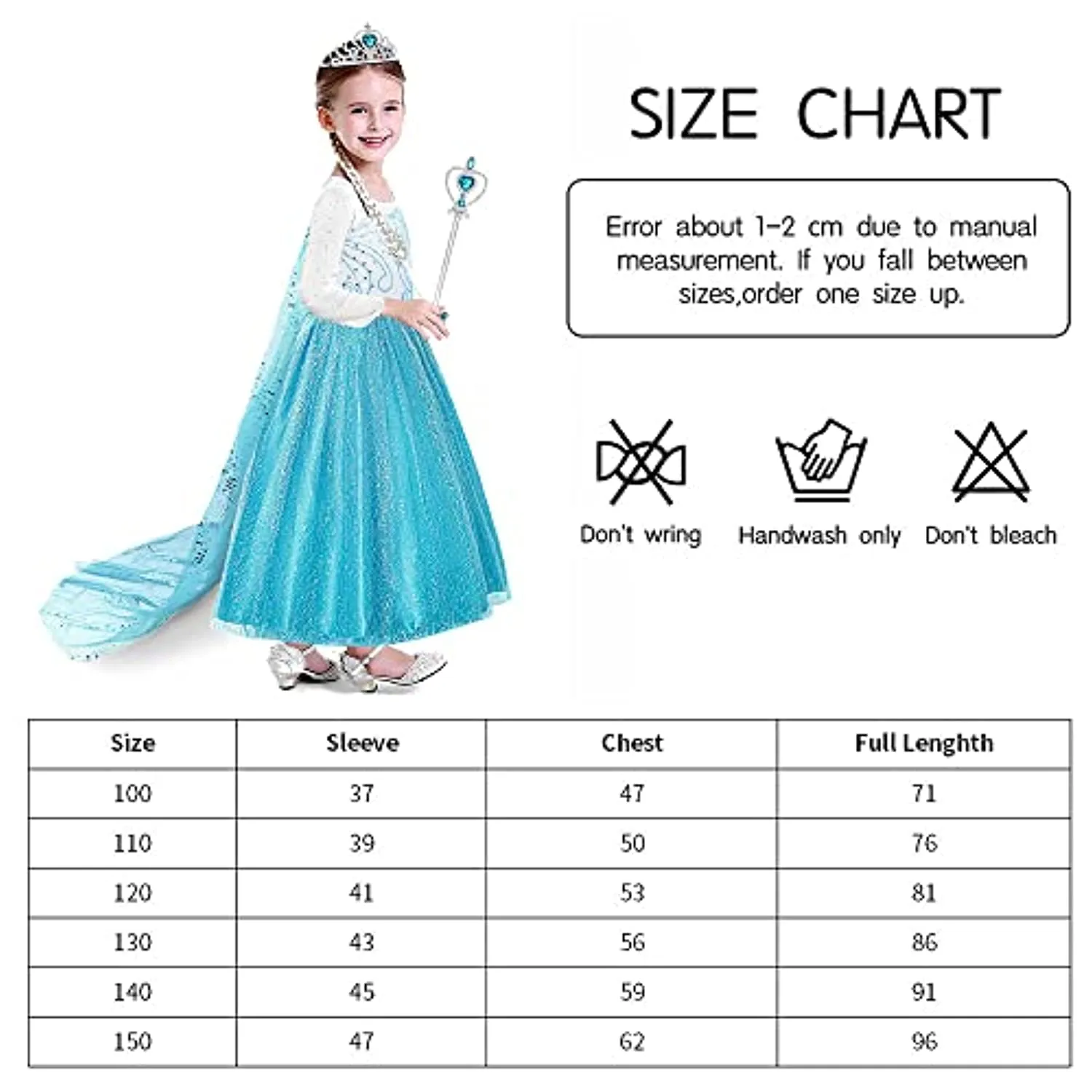 URAQT Elsa Costume, Set da Principessa Elsa Corona Bacchetta Guanti Treccia, Elsa Costume di Cosplay Party Halloween Costume Abi